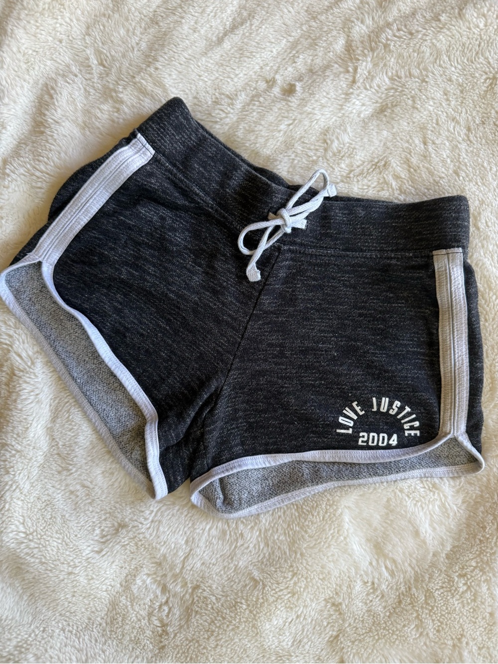 Justice Black Heather Athletic Drawstring Shorts with White Trim